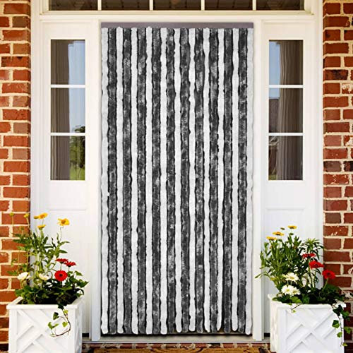 LAPOOH Insektsskyddsgardin, fluggardin, flugskyddsdörr, balkongdörr flugskärm, insektsskärmdörr, grå och vit 120 x 220 cm chenille
