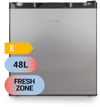 UNIVERSALBLUE Minibar 48L Acero inoxidable | Frigorífico Pequeño | Nevera Eléctrica | Congelador minibar Plateado | Zona Fría de 0º a -3ºC | Temperatura ajustable | Bajo Consumo | Luz Interior