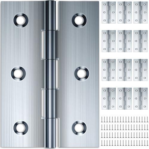 12 Stück Scharniere Klappbar 75 × 50mm, HOLMOL Scharniere Edelstahl Aussen, Faltbar Silber Edelstahl Scharniere, Scharniere mit 72 Stück Schrauben, Türscharniere für Holztüren, Fenster