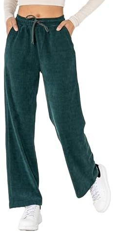 Nina Carter J253 Pantaloni da donna per il tempo libero – Pantaloni da jogging in velluto con vestibilità rilassata, effetto corda, con elastico in vita e gamba larga, M