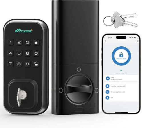 Zylenor Keyless Entry Door Lock, Smart Lock for Front Door with Digital Keypad, Built-in WiFi Deadbolt, App Remote Control with Easy Installation, Upgraded Battery Life