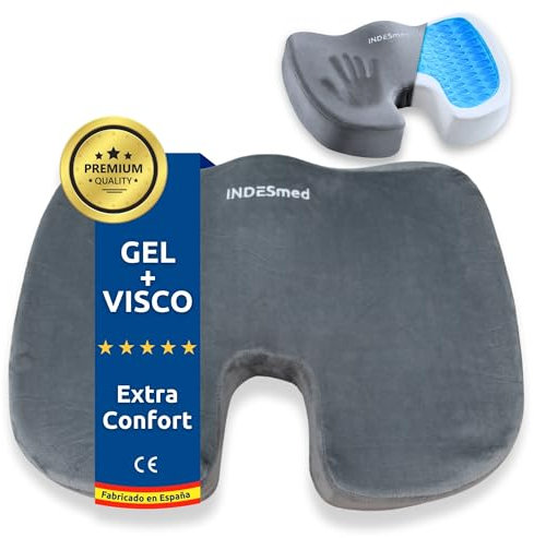 INDESMED Cojín Antiescaras Gel + Viscoelástico de Alta Densidad Premium Memory Foam | Funda Terciopelo Lavable con Antideslizante-Ergonómico, para Oficina, Hogar, Silla de Ruedas, Coche | 45x35x7cm