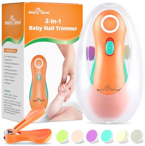 Easy@Home lima unghie neonato: Kit 10 in 1 con 6 Testine Intercambiabili, Luce Notturna, un Tagliaunghie Elettrico e Cavo USB