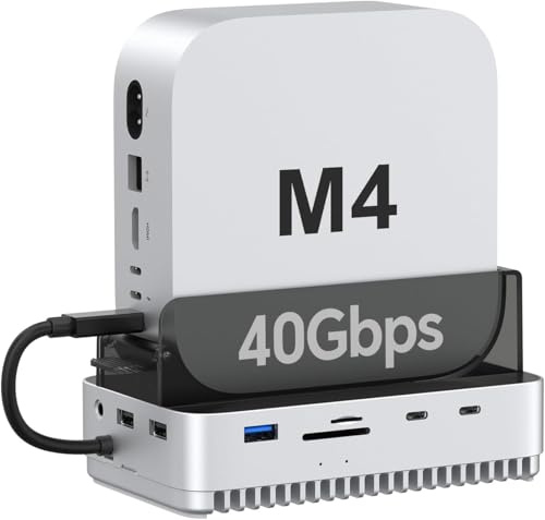 Qwiizlab 40Gbps Mac mini M4/M4 Pro Stand Hub with NVMe SSD Enclosure, Docking Station with usb-C 10Gbps, usb-A 10Gbps, TF/SD 4.0 Card Readers 312MB/s, M.2 PCIe up to 8TB