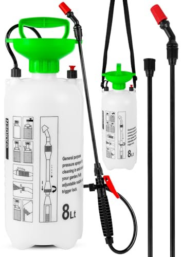 MalTec Drucksprüher Garten mit Verstellbarer Düse 8L Sprühgerät Pflanzenspritze 3,2 bar Lanze 93 cm zusätzliche Dichtungen