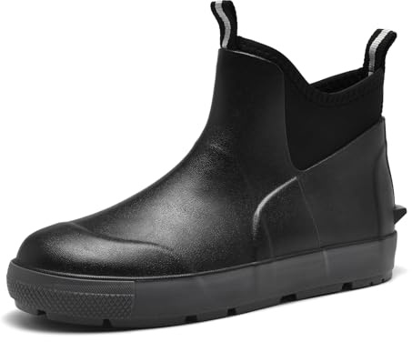 GemChve Botas de Agua Hombre,ChelseaI Zapatos de Cubierta Mujer Mpermeable Antideslizante Adecuado para Días lluviosos Viajes Pesca Black40EU