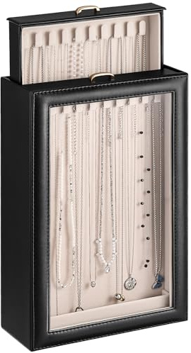 Lolalet Necklace Organizer Box, Jewelry Storage Box with Clear Window for Necklaces Bracelets, Tangle-Free Necklace Display Case for Women Girls, Mothers Day Gift