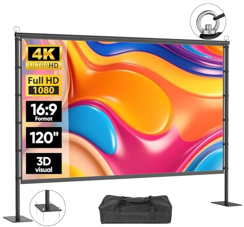 Outdoor Projector Screen with Stand - VOOPVOR 120 inch Projector Screen Portable - Lightweight Projection Screens Indoor Front/Rear - Movie Screen 16:9 4K HD with Catty Bag for Backyard Home Theater