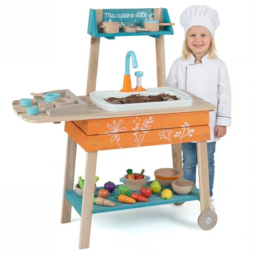 COSTWAY Barnkök Utomhus i Trä, Lekkök Med Vattenpumpfunktion, Inkl. Diskbänk och Grillgaller, Stabilt Trädgårdskök för Barn från 3 År, Kreativt Rollspel och Förvaringsutrymme