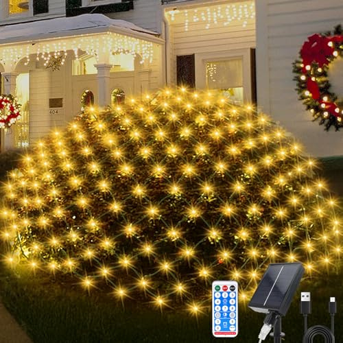 JIMACRO 1.5x1.5M Luz de Red con Enchufe, 8 Modes Guirnaldas Neta Luz Exterior Luz Jardín con Control Remoto & Temporizador, Red Luces Solares Exterior para Navidad Árboles Balcón Ventanas Terraza