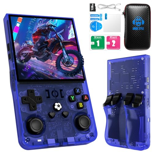 R36MAX - Console da gioco retrò palmare, open source-Linux, scheda TF da 128 GB, oltre 22.000 giochi, IPS HD da 4,0 pollici, batteria 4000 mAh (blu 128 GB)