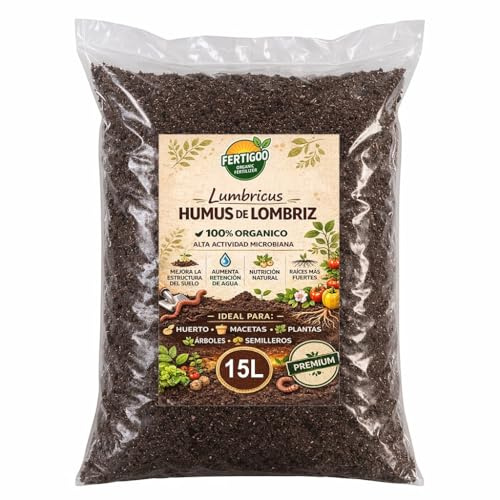 Fertigoo® Humus de Lombriz 15L Premium | Abono Organico 100% | Huerto - Plantas - Macetas - Cultivos - Semilleros | Mejora Suelo, Raíces y Retención de Agua | Rico en Nutrientes