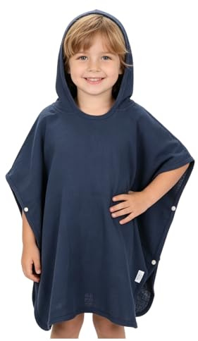 Montrestar Badeponcho Kinder, Handtuch Poncho aus 100% Musselin Baumwolle, Poncho Handtuch mit Kapuze Waschbar, Badehandtuch für Baden Schwimmbad Strand Baby Jungen Mädchen Kleinkind (Navy Blau)