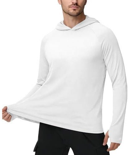 UPF 50+ -T-Shirt da Pesca Rashguard Protezione Solare Maglietta Anti UV Uomo con Cappuccio Maglia UPF 50 Sportiva Pesca Trekking Leggera Slim Fit Traspirante Veloce Rapida per Surfing Camicia Pesca