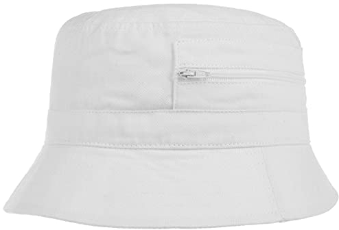Lipodo Fischerhut Damen Herren Baumwolle Anglerhut mit Reißverschluss Tasche Sommer Sonnenschutz Blau Oliv Weiß weiß 61 cm