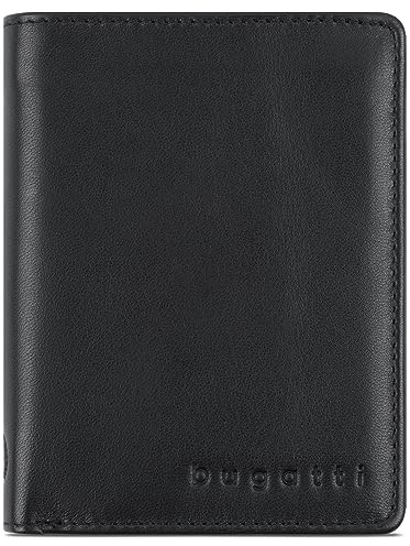 bugatti Primo Echtleder Herren Geldbörse im Hochformat, mittelgroß, viele Kartenfächer, schwarz