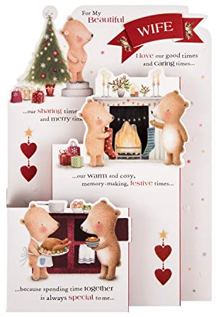 Hallmark Biglietto di Natale per moglie, simpatico design 3D e pop-up con dedica sentita, orsetti carini, rosso