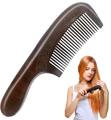EQLEF Peine Madera, melocotón natural Peine de pelo de grabado de doble cara con mango Masaje saludable Peines antiestáticos
