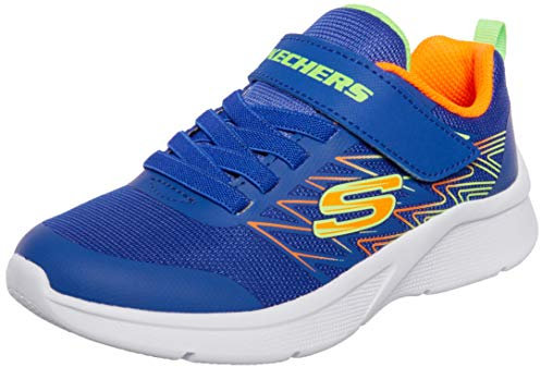 Skechers MICROSPEC TEXLOR Sneaker, Blue Textile/Orange & Lime Trim, 31 EU