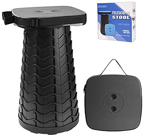 FIEMACH Upgraded Portable Telescopic Stool with Larger Seat - Retractable Square Camping Stool for Adults, Telescoping Collapsible Lightweight Compact Stool (Black)