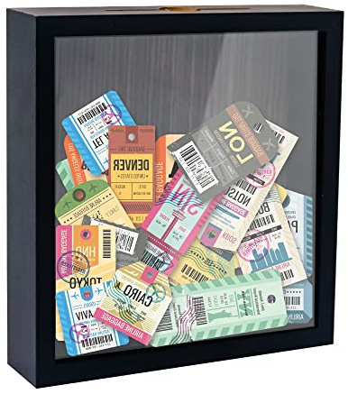 FramePro Caja de sombra pequeña negra de 8 x 8 pulgadas, marco de exhibición de carga superior con ranura, para películas, viajes, eventos deportivos, conciertos, boletos, bebidas, tapas de cerveza,