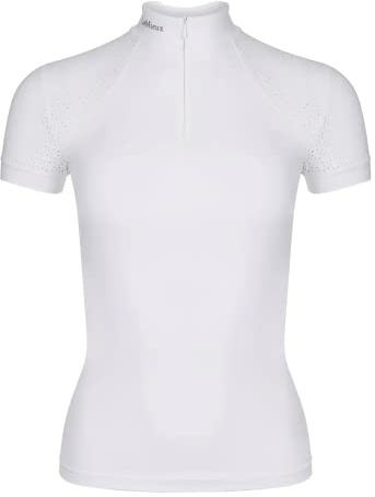 LeMieux Women’s Equestrian Show Shirt - Short Sleeve Horse Show Competition Top - Athletic Shirts & Horseback Riding Apparel - (White/UK14)