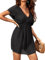 CUPSHE Women's Plunge V Neck Elastic Waisted Cover Up Set Split Short Sleeve Pull Over Mid Length Skirt Black03 L