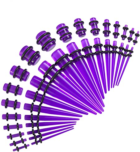 Ohrdehnungs-Kit,36 Stück Ohrkegel-Set,Tunnel Dehnset,Ohrstrecker,Ohrmessgeräte-Expander-Set,Acryl-Stretcher-Ohrringe,Starter-Ohrstöpsel,Tragen,Tunnel, Körperpiercing-Schmuck (transparentes Lila)