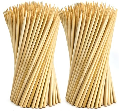 200 PCS Thick Bamboo Skewers 6 Inch, Φ=4mm, Short Natural Wooden Skewers for BBQ, Appetizers, Fruit, Kabob, Chocolate Fountain, Corn Dog, Hamburger, Sausage, Cocktail for Drinks
