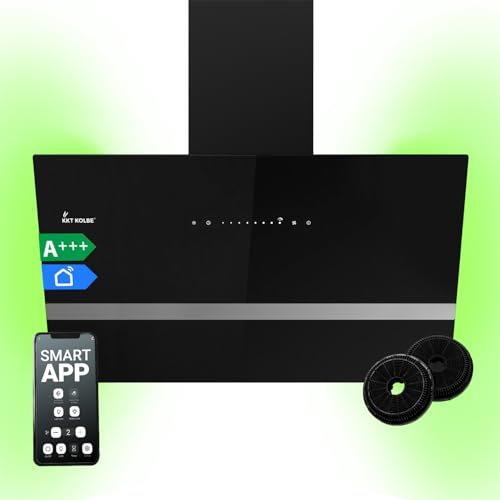 KKT KOLBE Dunstabzugshaube 80 cm | 782 cbm/h Umluft Abluft | Kopffrei | Wandhaube | Schwarz Glas | Smart WiFi App WLAN | RGBW-LED-Beleuchtung | EASY8005SM
