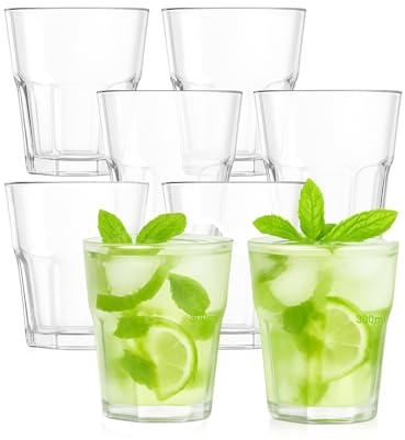 6pcs AcríLicos Transparentes Irrompibles, Vasos Plastico AcríLicos Premium Duro Reutilizable de 300ml, Vasos de CóCtel Apilables Para Picnic En Casa Aptos Para Lavavajillas Navidad (Transparente)