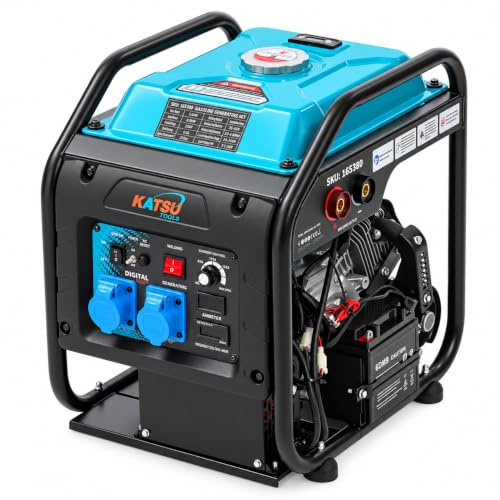 KATSU Tools Petrol Welder Generator 5KW (MAX) 2-in-1, 160A AC 230V Welding Machine, Adjustable Power, Electric/Recoil Start, for Camping, Jobsite and Outdoor Use 165380