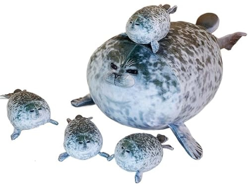 KUKUShining Cuscino Di Peluche Di Foca, Grazioso Animale Di Peluche Con 4 Cuccioli Di Foca Morbido Paffuto Di Leone Marino Da Abbracciare Giocare