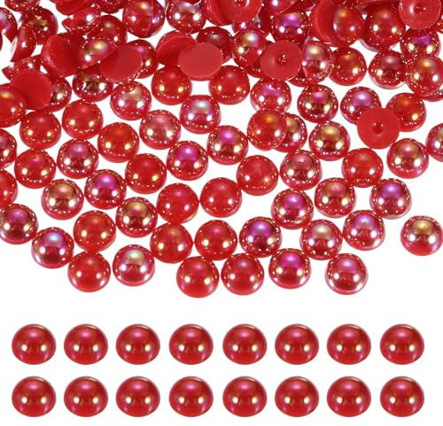 QUARKZMAN 1000Pcs Media Perla Para Manualidades 6mm Media Perla Plana Imitación Cabujón Abalorios Piedras Estrás Para DIY Manualidades Ropa Tazas Zapatos Decoración Uñas (Rojo Oscuro AB)
