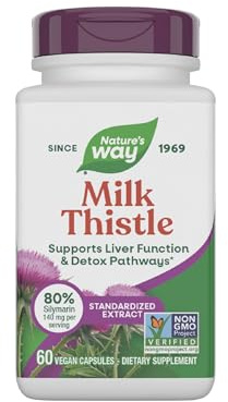 Nature's Way Milk Thistle, Supports Liver Function & Liver Detox Pathways*, 175 mg Milk Thistle Seed Extract Standardized to 80% Silymarin per Serving, Vegan, 60 Capsules (Packaging May Vary)