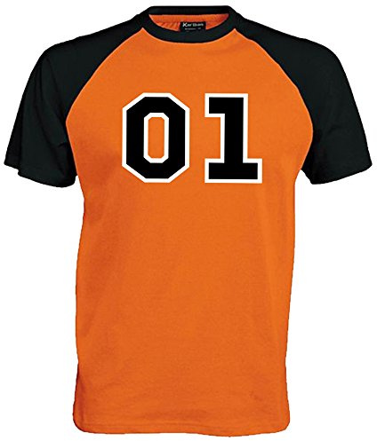01 General Lee Unisex Baseball T Shirt, Orange/Black, XXL