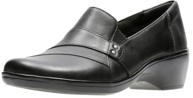 Clarks Women's May Marigold Slip-On Loafer, Black Leather, 11 M US