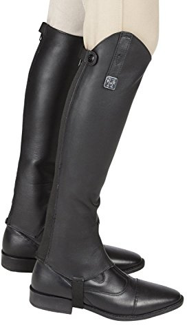 Huntley Equestrian 01012 Ultra Soft Custom Fit Along with Flexibility & Stability Premium Leather Half Chaps Maximum Grip & Durability Upper Swagger Tab & Metal Pendant - Black - Medium tall