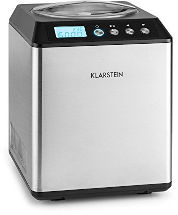 KLARSTEIN Vanilla Sky Ice Cream Machine - Ice Cream Maker, Compressor, 2 l, 180W, No Pre-Cooling is Required, Includes 250 ml Measuring Cup and Measuring Spoon, Silver