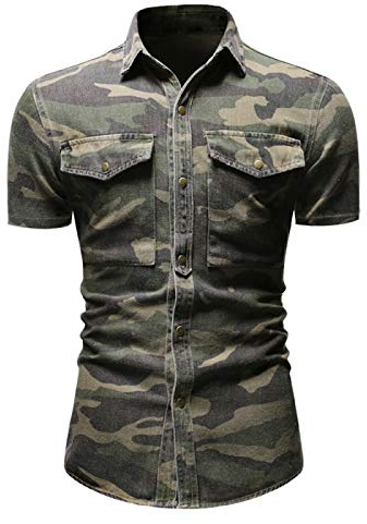 NF Camicia di Jeans Mimetica Verde Militare Camicia da Escursionismo All'aperto Manica Corta da Uomo Top Accessori da Caccia Abbigliamento Gilet da Tiro Tattico Abbigliamento da Campeggio