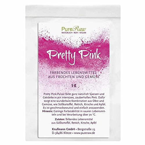 Pretty Pink Natürliche Lebensmittelfarbe Pulver Rosa (Roh Vegan) Pastell Rose bis Intensiv Rosa-Rot - Essbare Farbe für Lebensmittel aus Früchten und Gemüse - Natural Food Coloring | PureRaw 5g