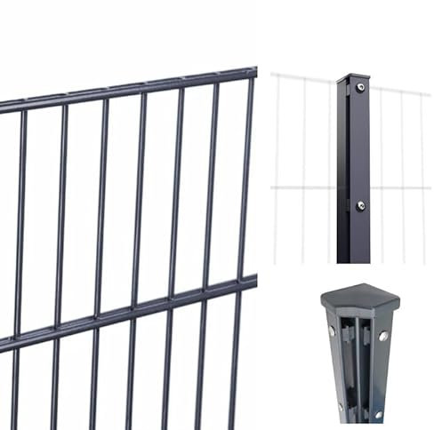 HORI® Doppelstabmattenzaun Komplettset I je 200 cm Mattenzaun I Stabstärke 6/5/6 I Anthrazit, Grau RAL 7016 I Inkl. Lackstift I Höhe 183 cm I Länge 8 m I zum Einbetonieren