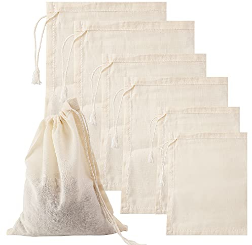 “Generic” 6 PCS Three Sizes Natural Cotton Muslin Drawstring Reusable Mesh Bag Eco-Friendly DIY Craft Gift Bag Filter Bag for Coins Small Jewelry or Spices Crafts Candies, White, S-L
