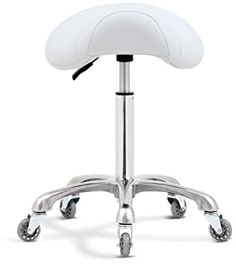 Antlu Tabouret de selle pour massage, clinique, spa, salon de coupe, tabouret à roulettes réglable en hauteur (blanc)