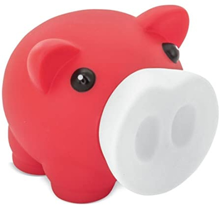 Tirelire cochon avec corps souple avec finition caoutchoutée vive. Tirelire originale pour enfants avec bouchon. Tirelire de voyage légère et résistante (rouge-blanc)