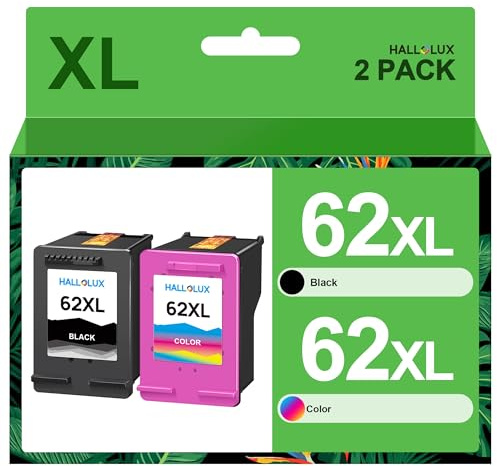 HALLOLUX 62 Druckerpatronen 62 XL Multipack Tintenpatronen Kompatibel für HP 62XL Schwarz und Farbe Patronen für Envy 5540 5544 5545 5548 5640 5646 7640 OfficeJet 200 5740 5742 5744 (2er-Pack)