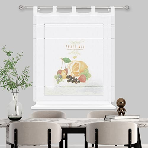 HOMEYA - Cortina Cocina Translúcida 100x140cm - Visillo Transparente Estampado para Ventana, Marco de Puerta - 1 Unidades