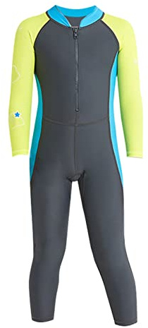 Traje de neopreno para niños y niñas, de cuerpo completo, manga larga, para buceo, surf, protector solar, secado rápido, 1 pieza, talla 16, 6-7 años, 1_gris