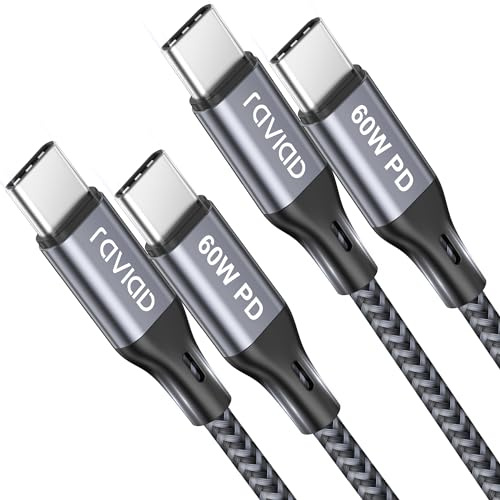 RAVIAD 60 W USB C-kabel 2 m 2 stycken, snabbladdningskabel USB C till USB C-kabel | Nylon flätad laddningskabel USB C till USBC för iPhone 17 16 15 Pro Max, Samsung Galaxy S26 S25, MacBook Air, iPad Pro