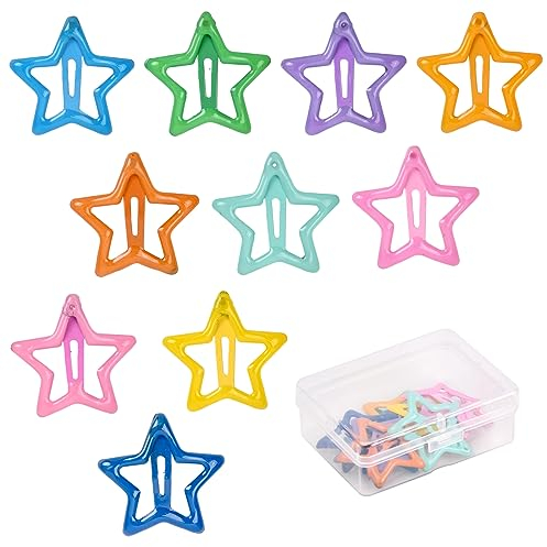 volumoon Haarspangen Mädchen, 10 STK 3cm/3.5cm Klein Haarclips Baby Feines Haar, Kinder Haarspange Bunt, Süße Haarclips Metall Haarschmuck für Baby Kleinkind Kinder Mädchen Geschenk (Stern)